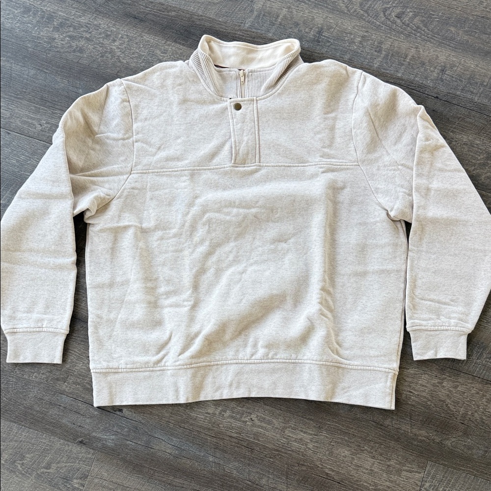 Orvis Men's XXL 1/4 Zip Snap Mock Neck Fleece Sweatshirt Oatmeal Heather
